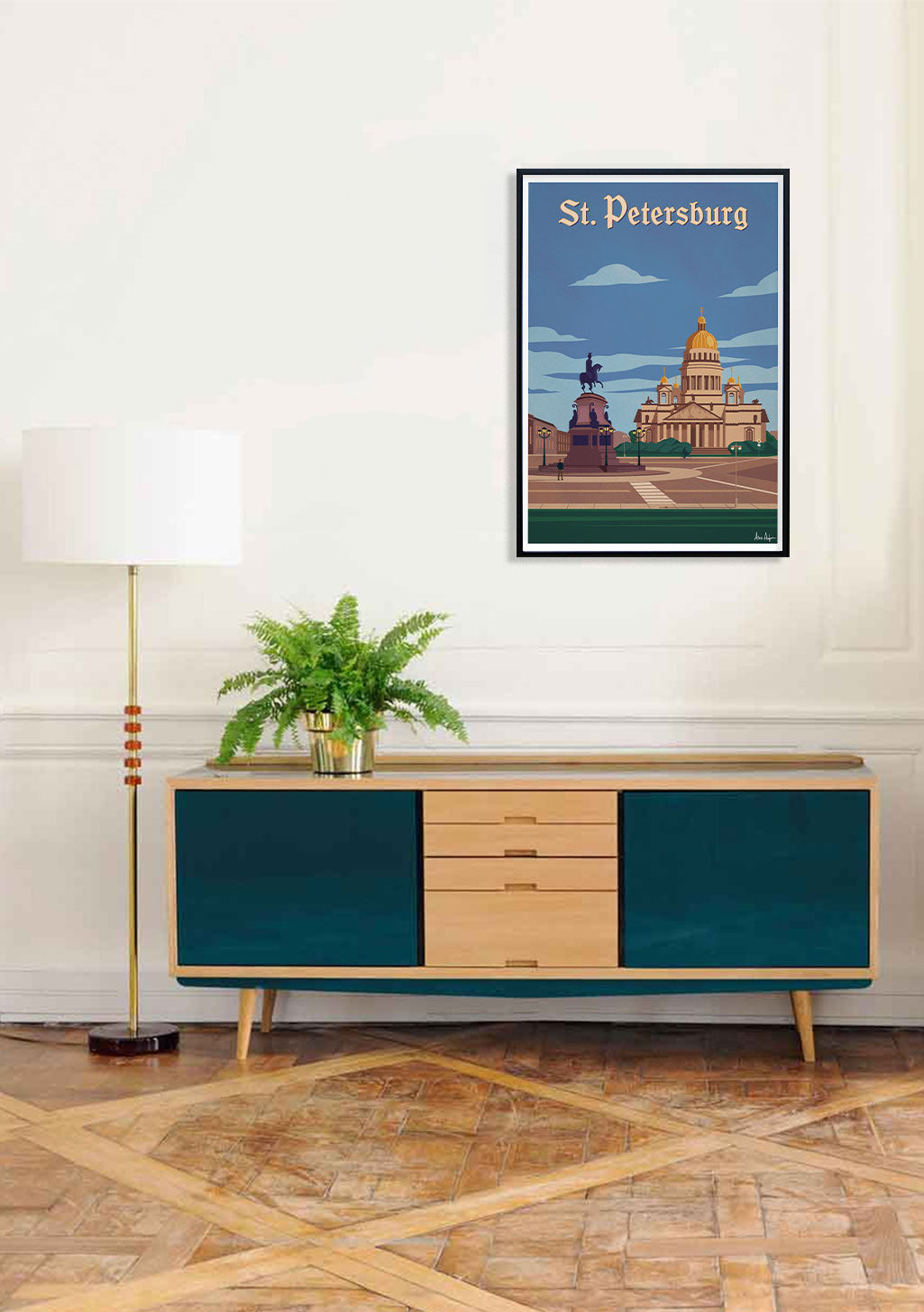 Poster de Saint-Pétersbourg, cathédrale, statue équestre, ciel bleu
