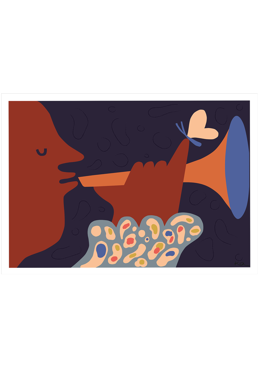 Art abstrait ; silhouette ; main ; cœur ; couleurs vives