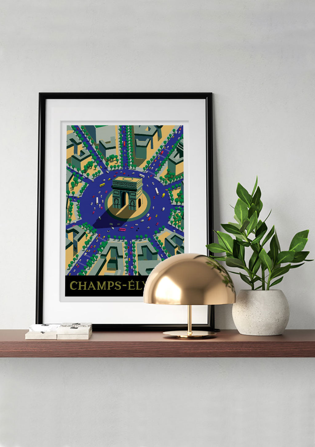 Poster de ville coloré avec texte CHAMPS-ÉLYSÉES