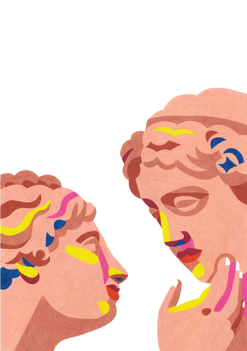 Illustration stylisée de deux visages féminins colorés