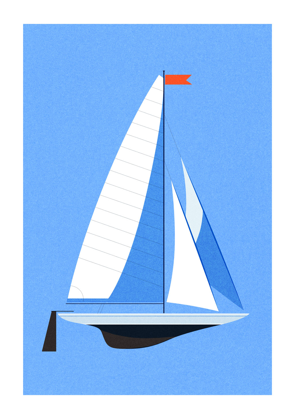 Voile, bleu, bateau, voiles, vent, mer, simple, artistique, minimaliste, navigation, ciel, drapeau