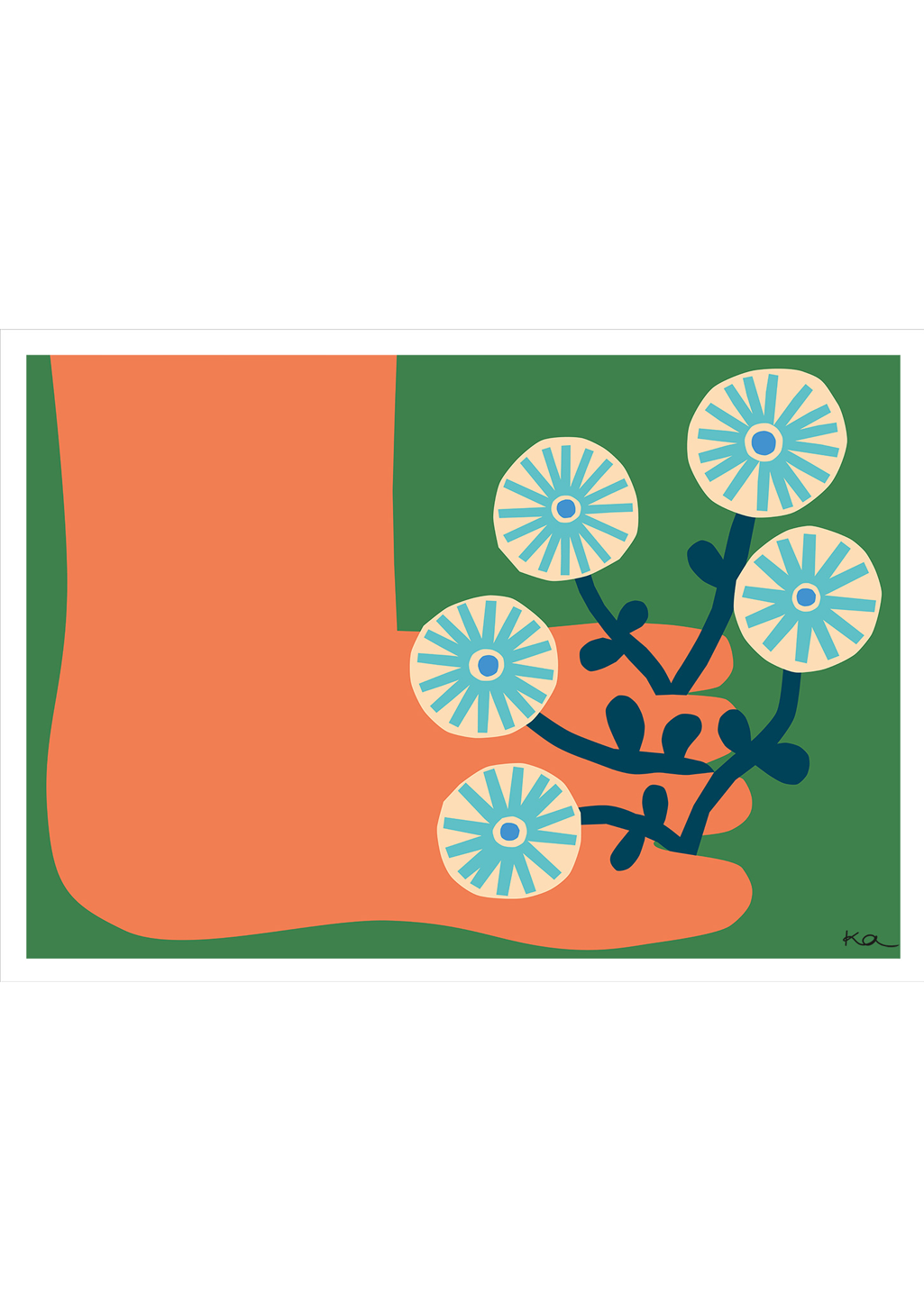 Art abstrait floral orange et vert