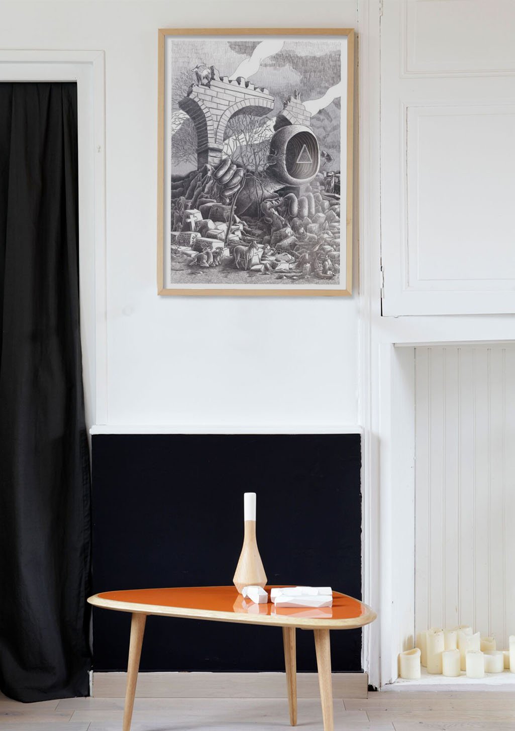 Poster en noir et blanc avec une scène de bataille