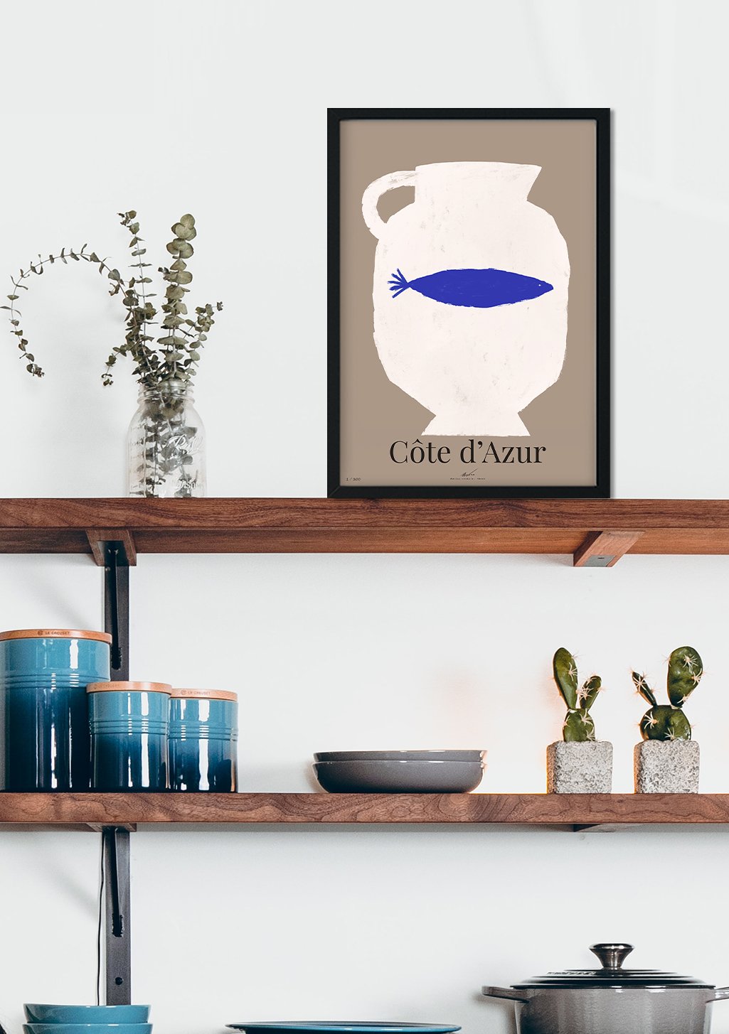 Vase bleu, texte Côte d'Azur