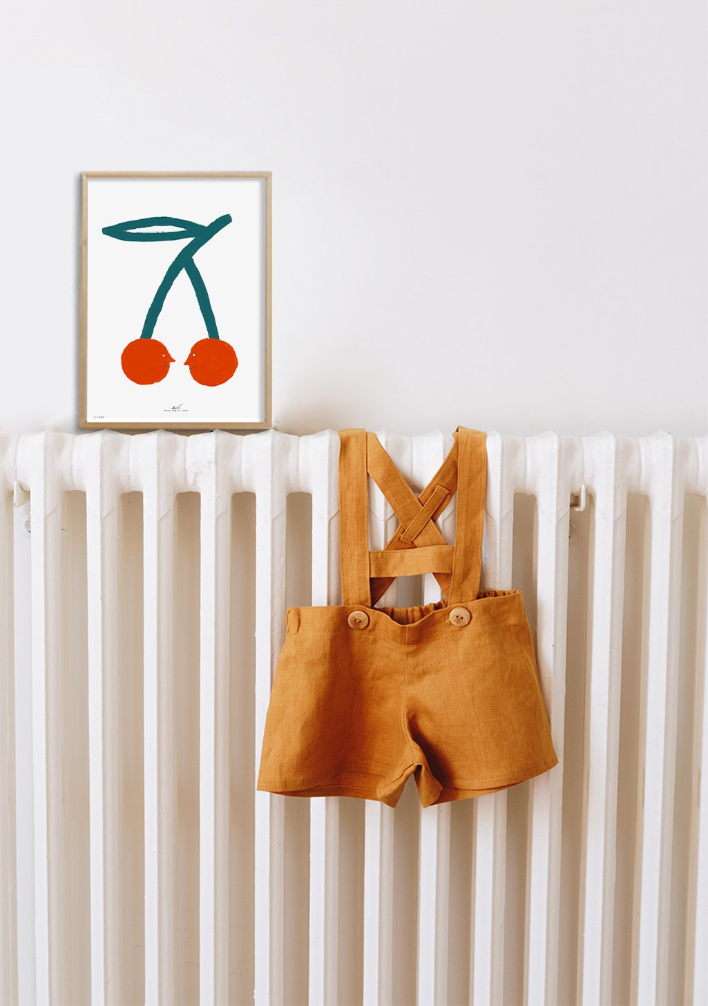 Poster de cerises stylisées sur fond blanc