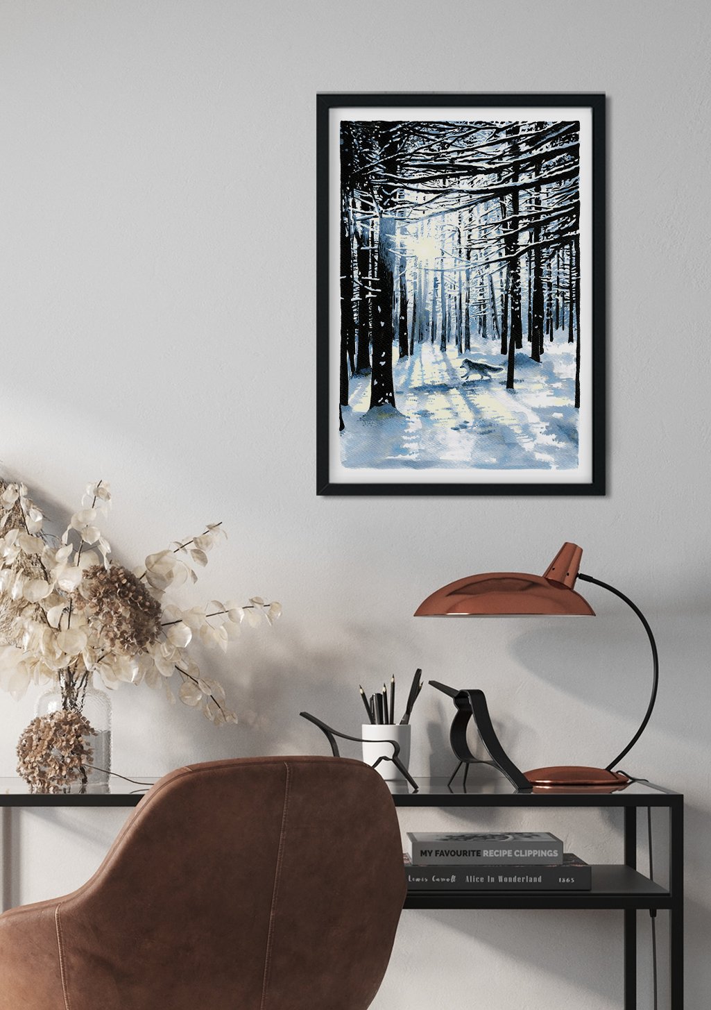 Forêt enneigée, arbres, soleil, hiver, nature, scène hivernale