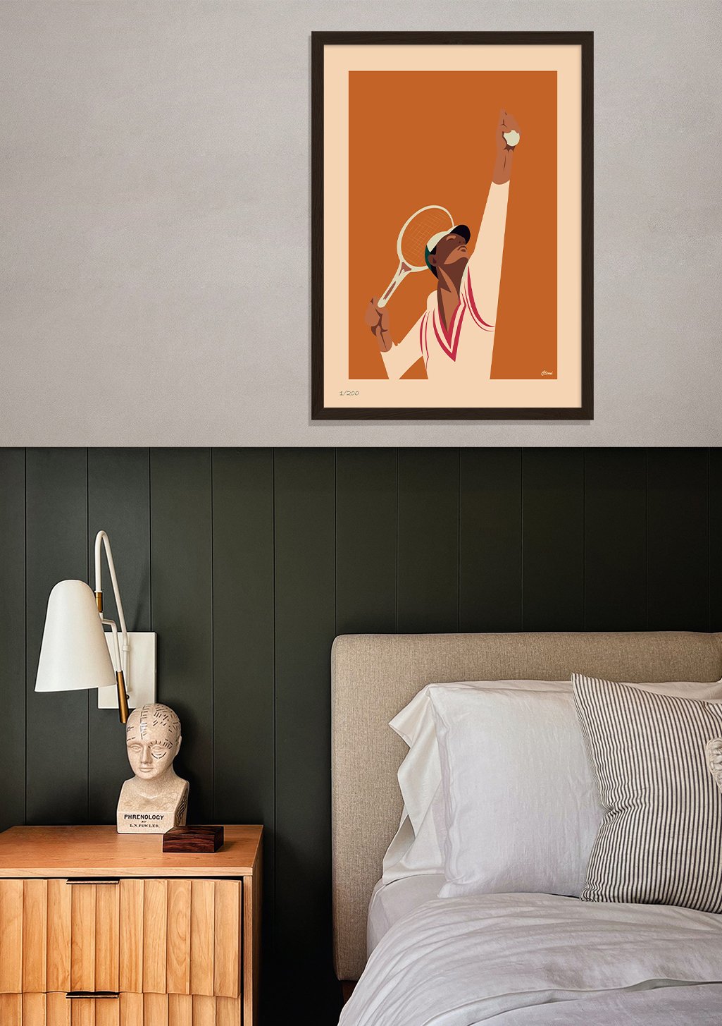 Tennis, Personnage, Raquette, Orange,, Art, Moderne, Cadre, Mural, Sportif, Dynamique, Couleur
