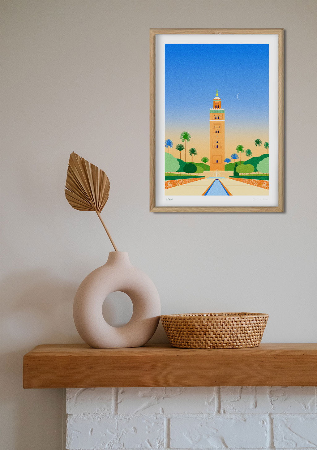 Tour de l'horloge, paysage, ciel bleu, palmiers, route, art moderne