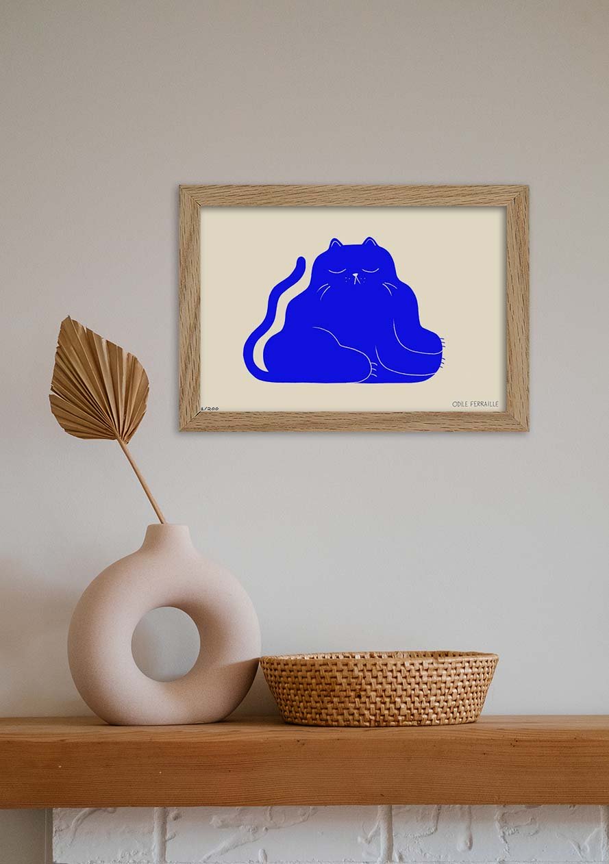 Chat bleu dormant cadre bois