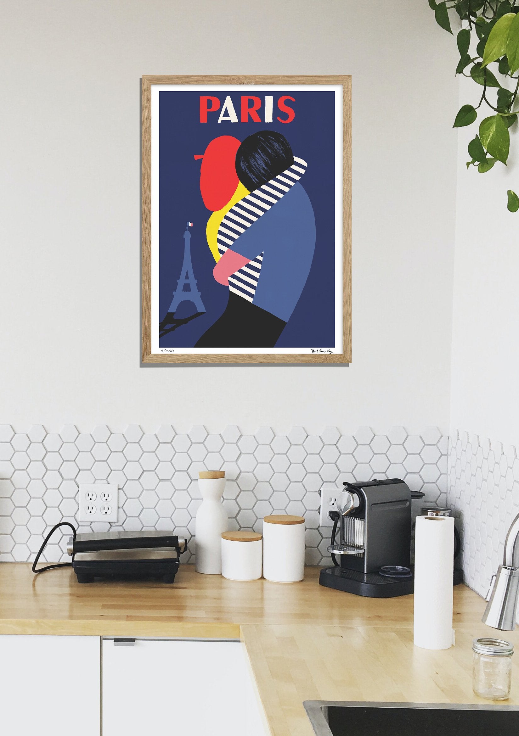Poster Paris Art Déco Eiffel Tour Silhouette Couple