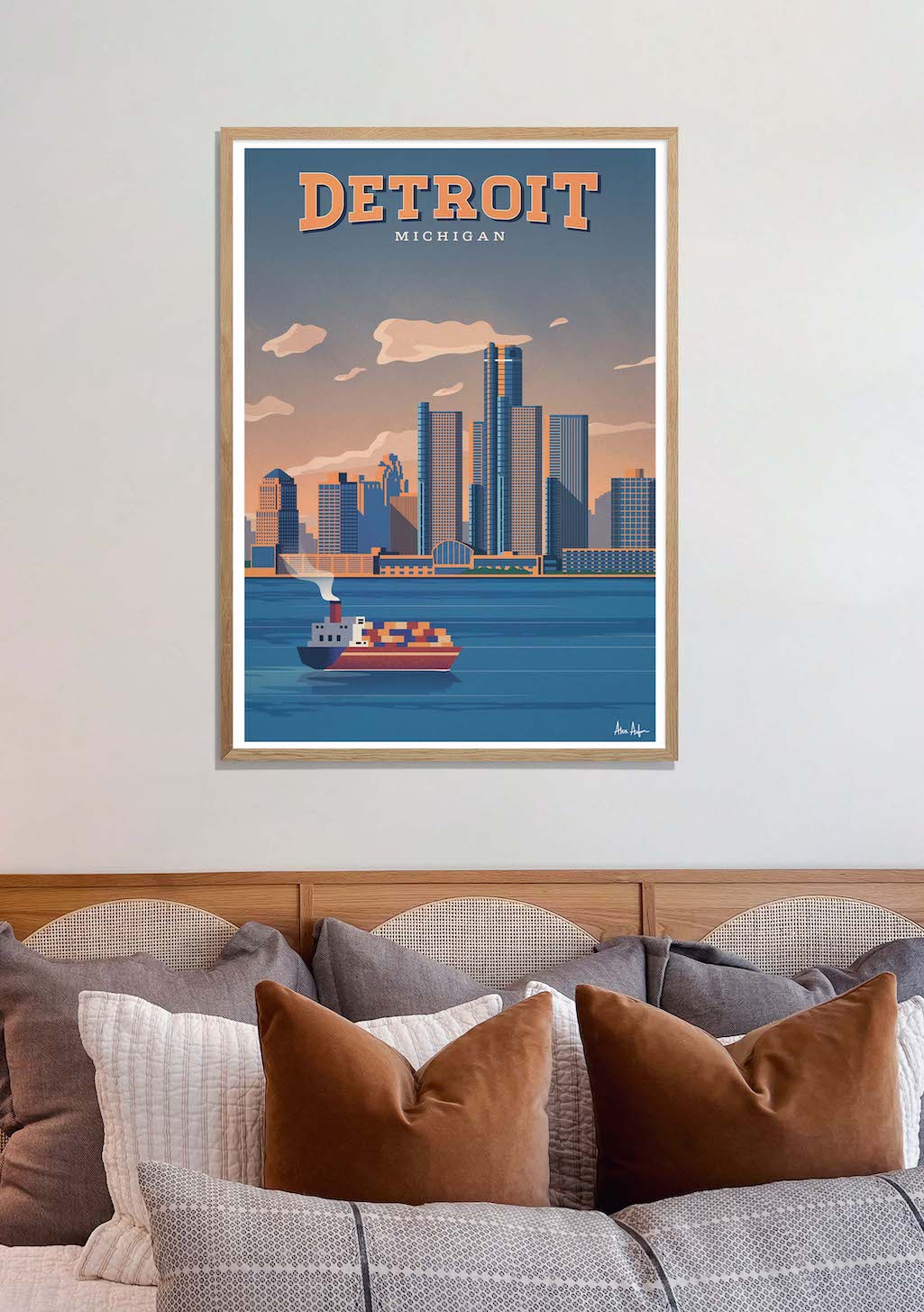 Affichage de la ville de Detroit, Michigan, avec un cargo