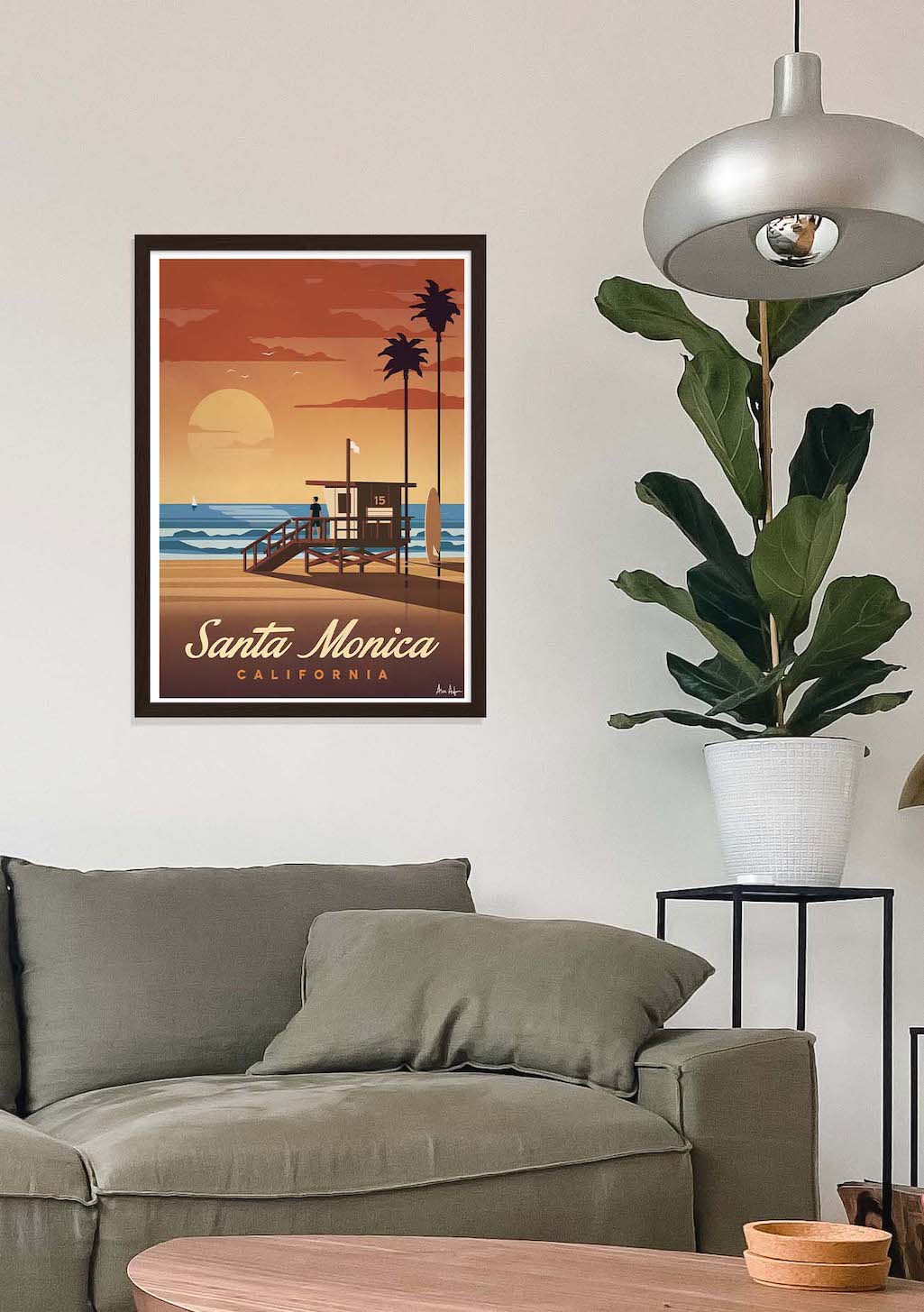 Poster de plage Santa Monica Californie coucher de soleil