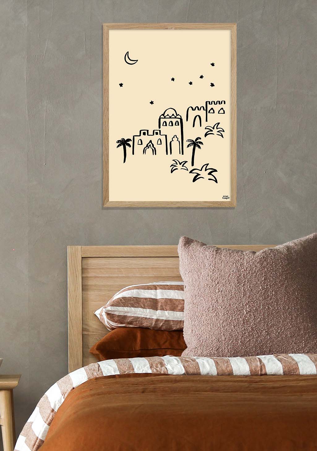 Poster de dessin minimaliste avec palmiers et lune