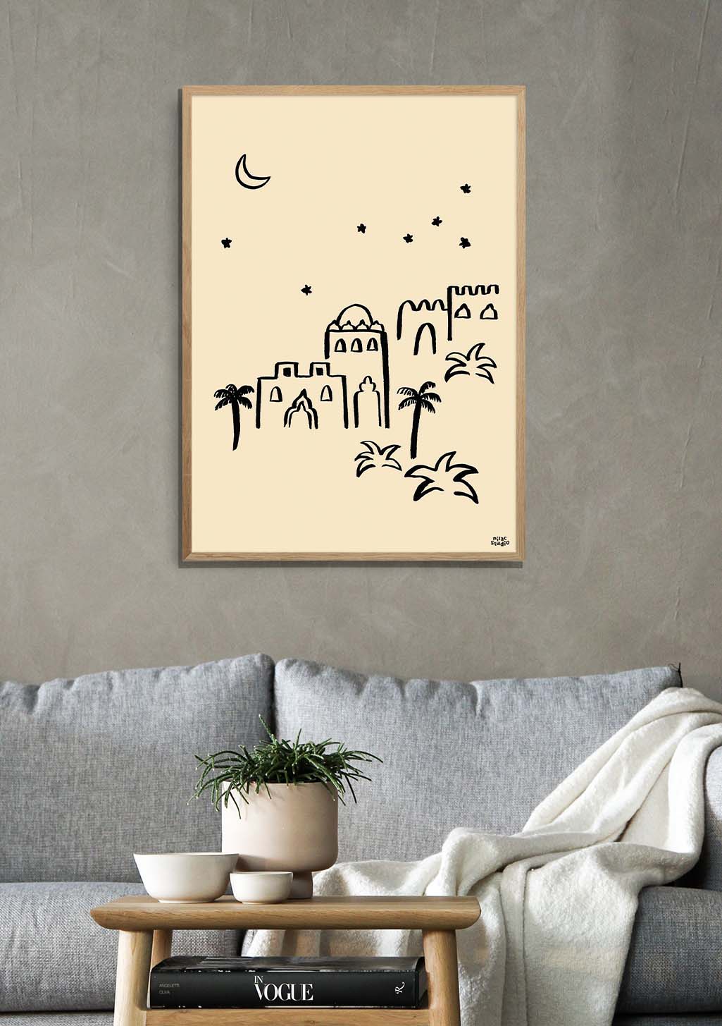 Poster minimaliste avec palmiers et lune