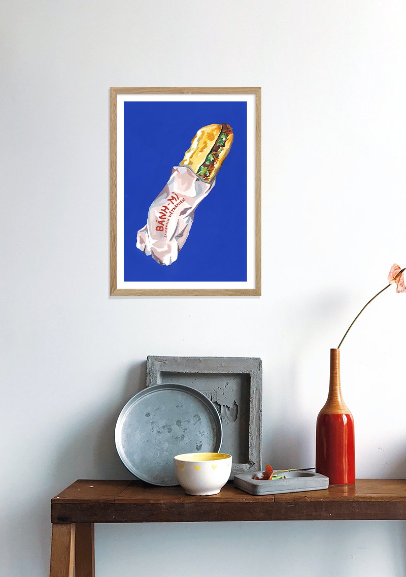 Poster de sandwich bleu avec emballage