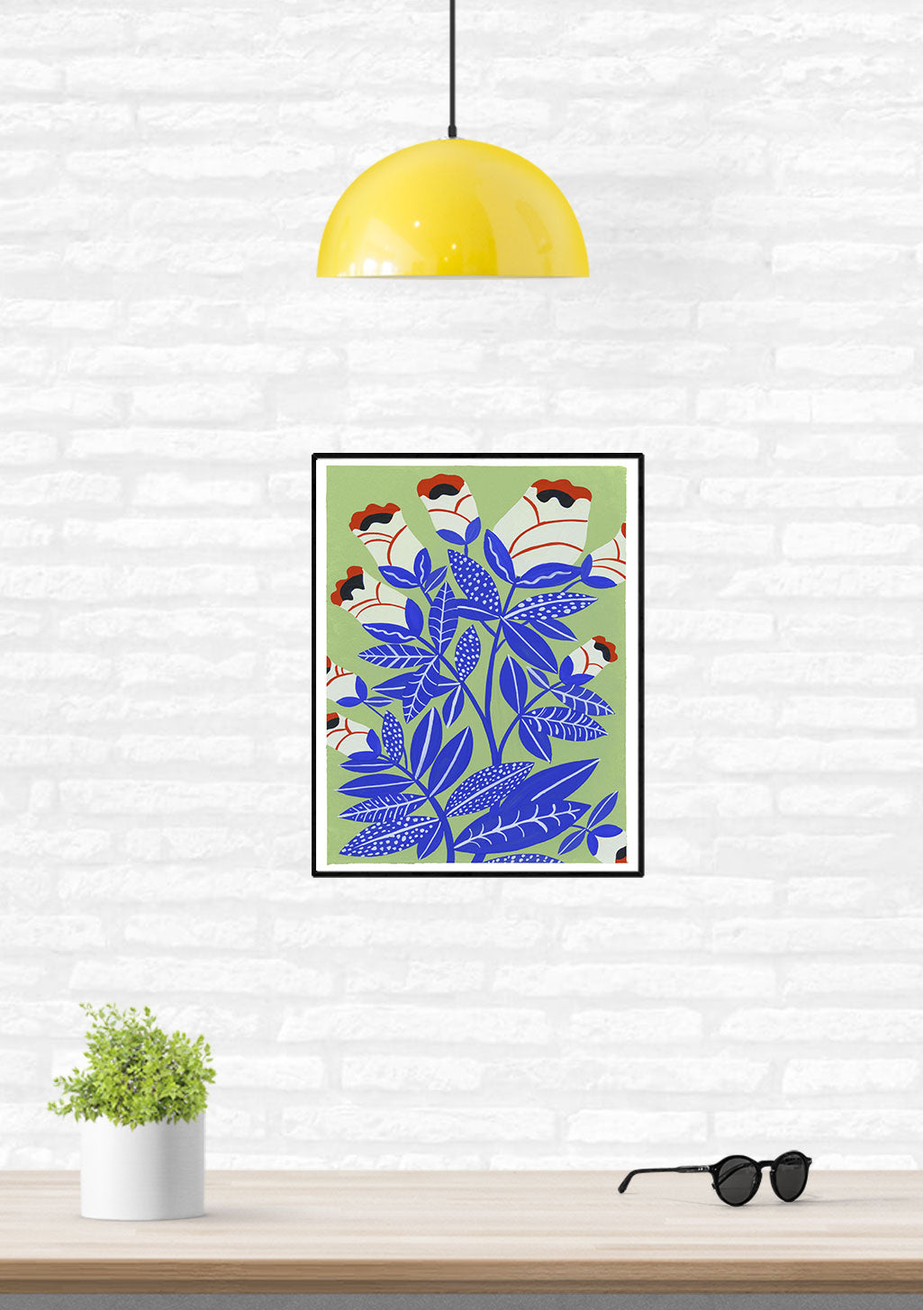 Fleur bleue et verte stylisée