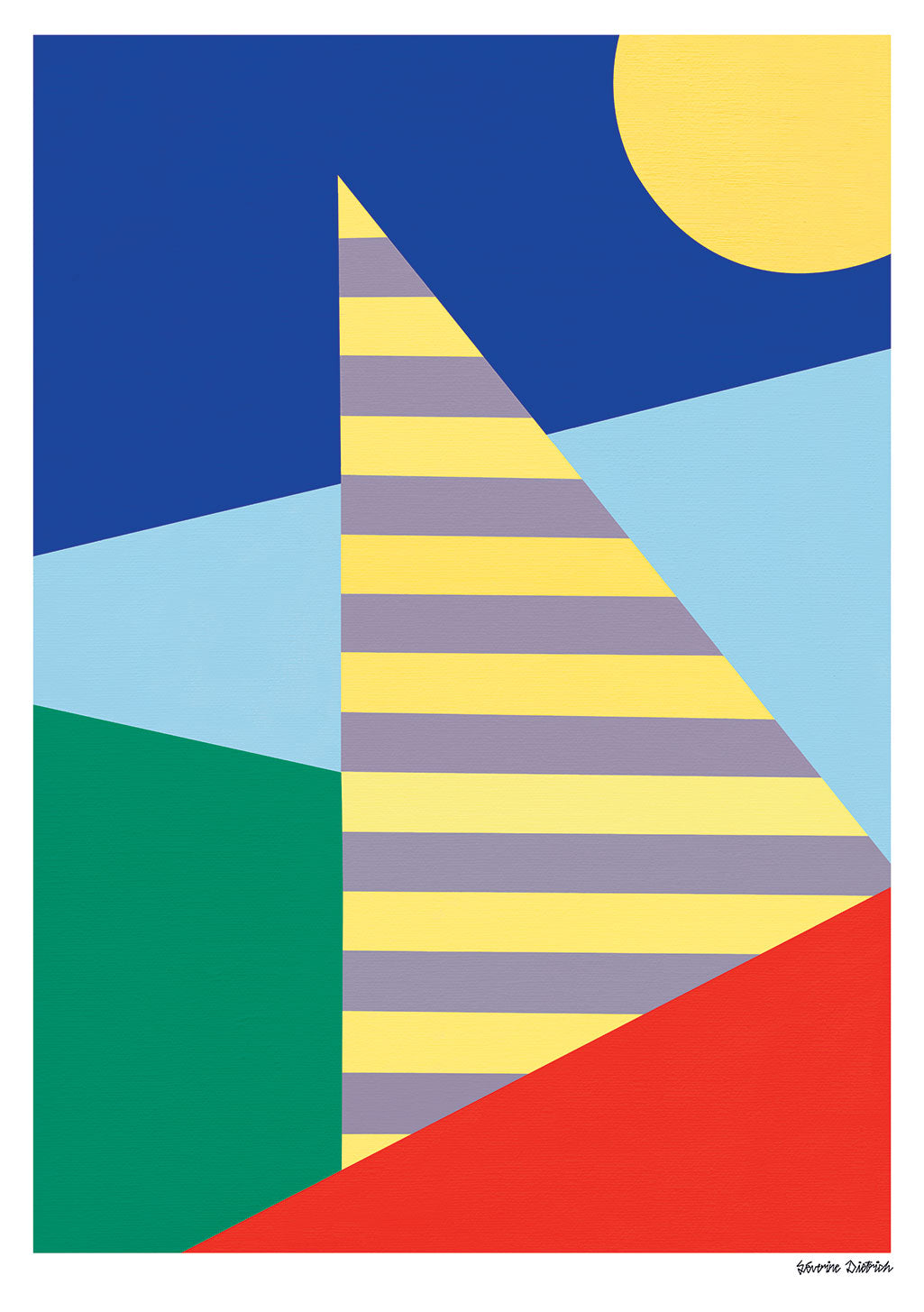 Art abstrait, formes géométriques, couleurs vives, lignes horizontales, triangle, carré, cercles, bleu, jaune, vert, rouge, design moderne