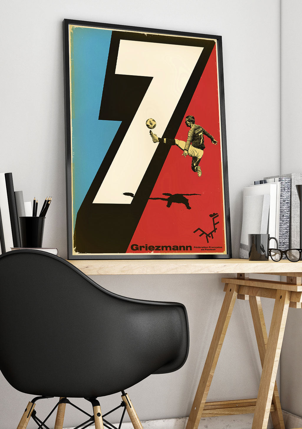 Poster de football, grand nombre 7, Griezmann, couleurs vives, joueur d'or
