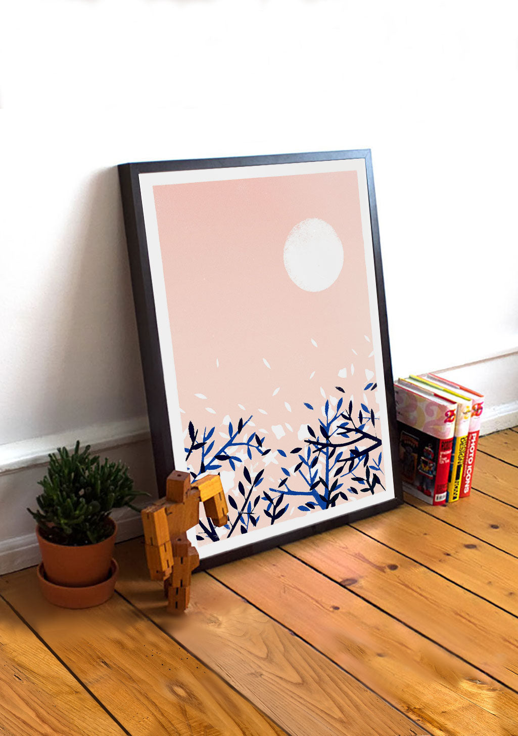 Poster avec lune rose et arbres