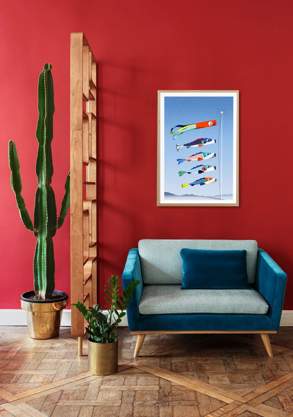 Poster de poissons colorés sur fond bleu