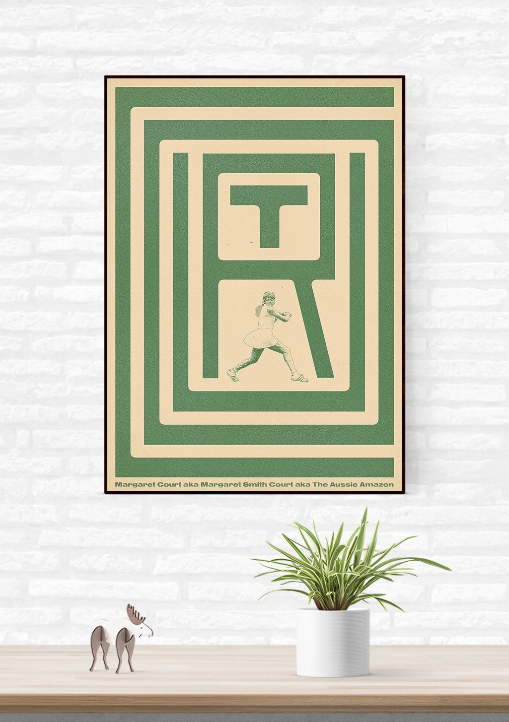 Tennis, Femme, Raquette, Vert, Beige, Margaux, Court, Amazon, Sport, Art, Moderne, Mural