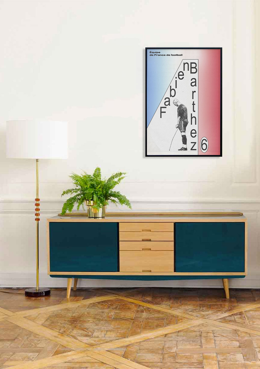 Poster de football France, joueur, lettres stylisées, couleurs dégradées