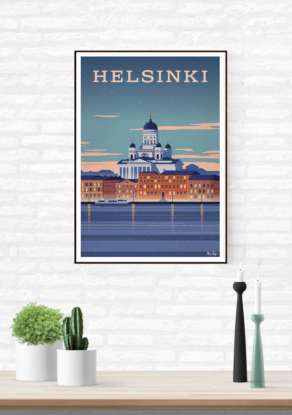 Poster de Helsinki, cathédrale, coucher de soleil, paysage urbain, cadre encadré