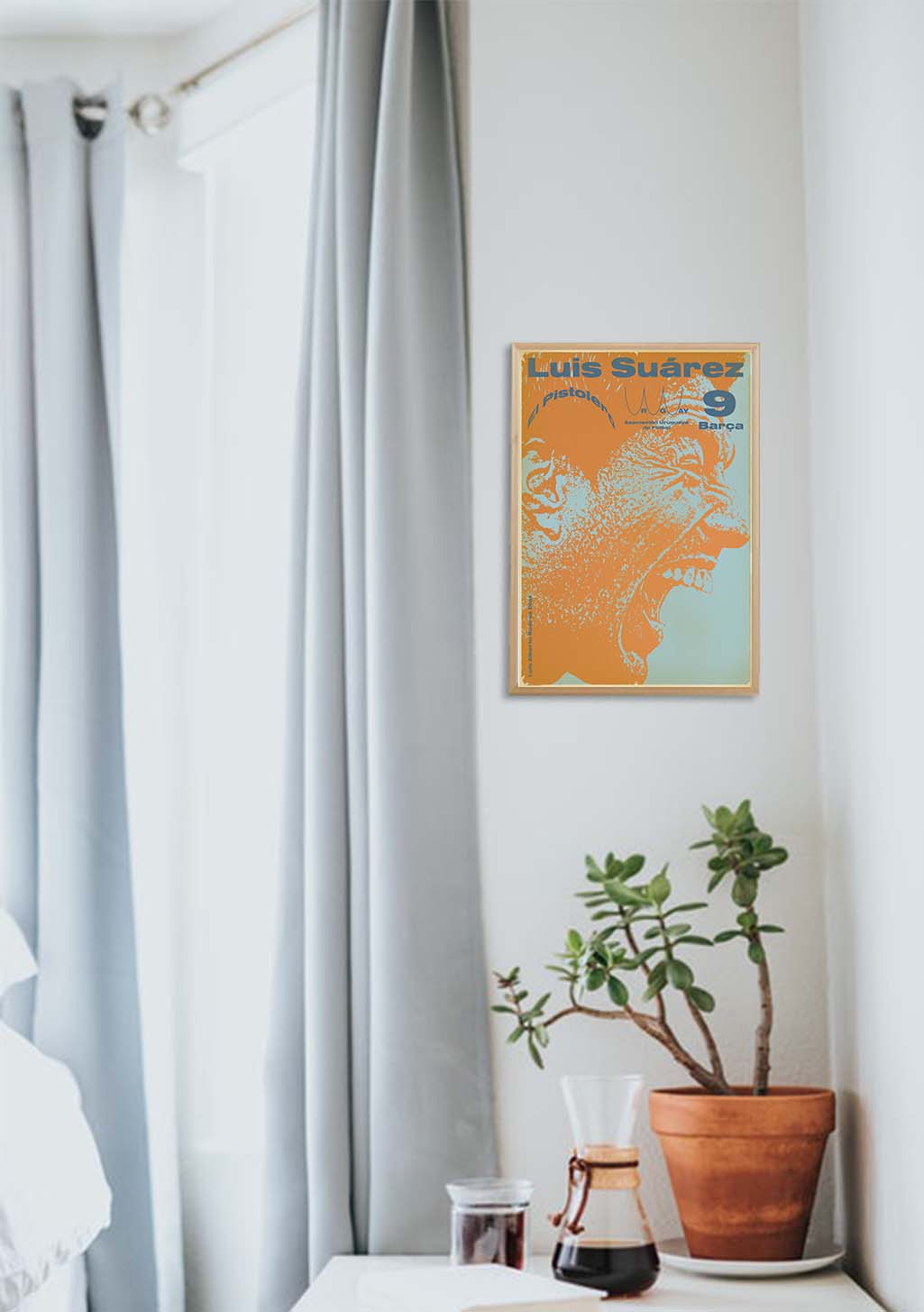 Poster orange et bleu Luis Suárez FC Barcelone