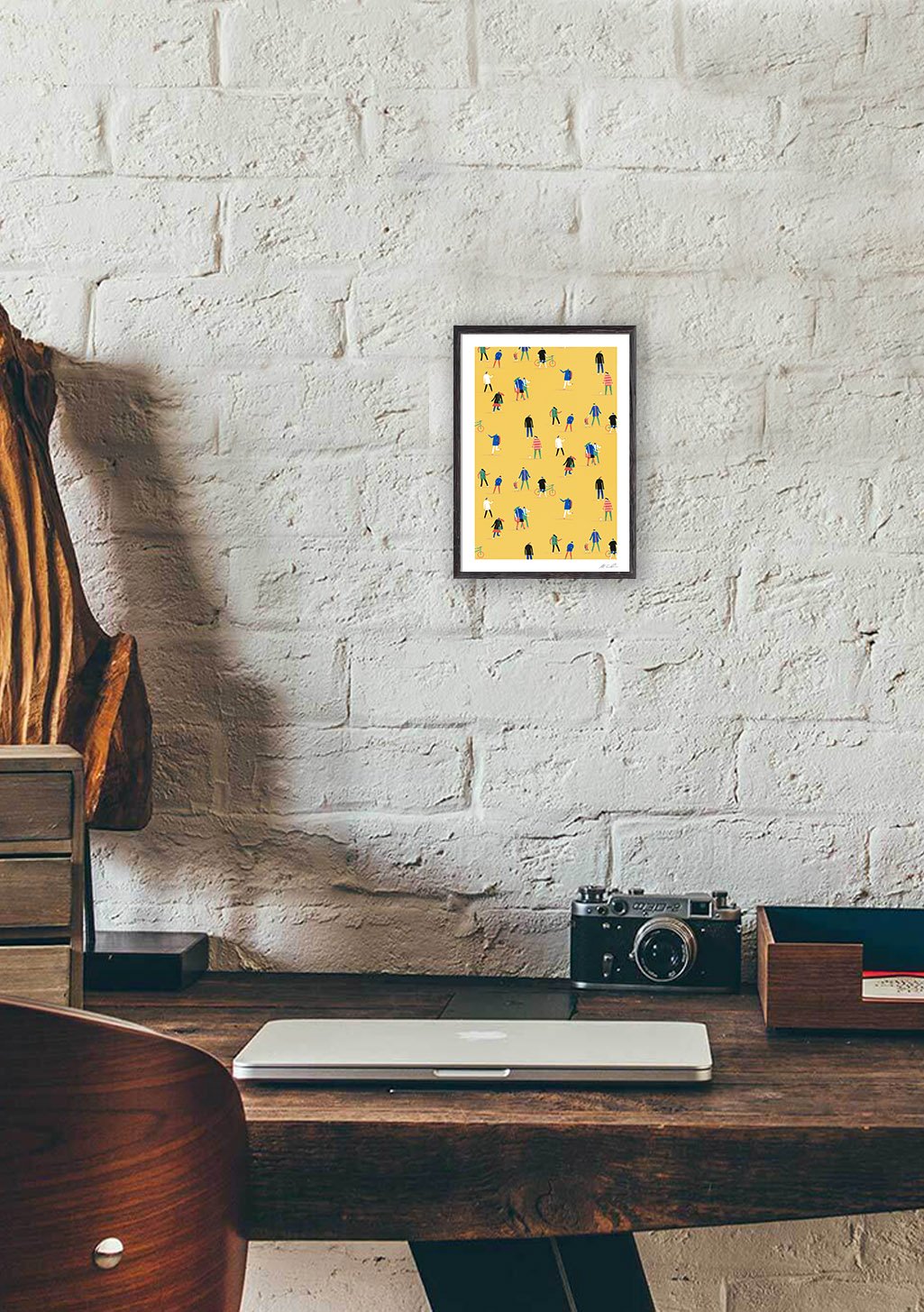 Poster jaune avec des silhouettes bleues