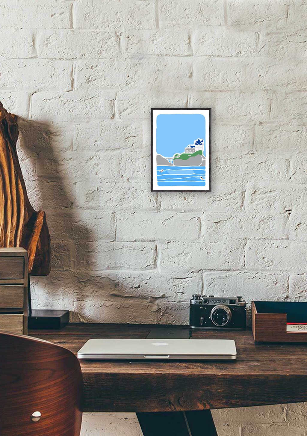 Poster de paysage bleu et vert avec mer