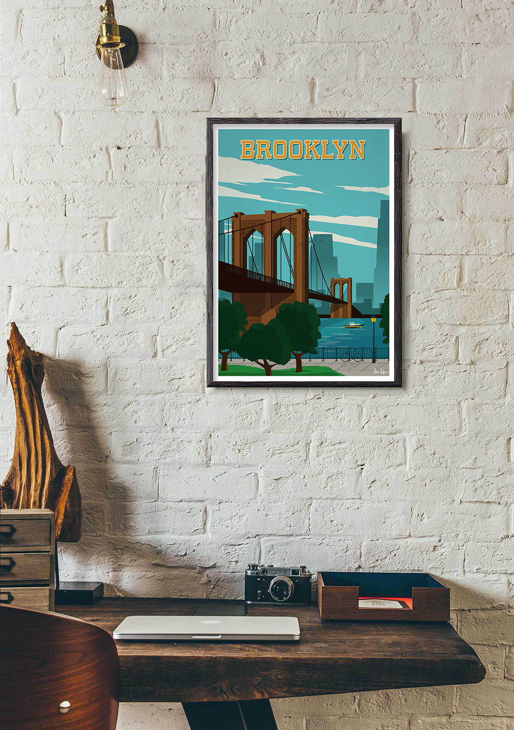 Poster Brooklyn, pont, ville, illustration colorée