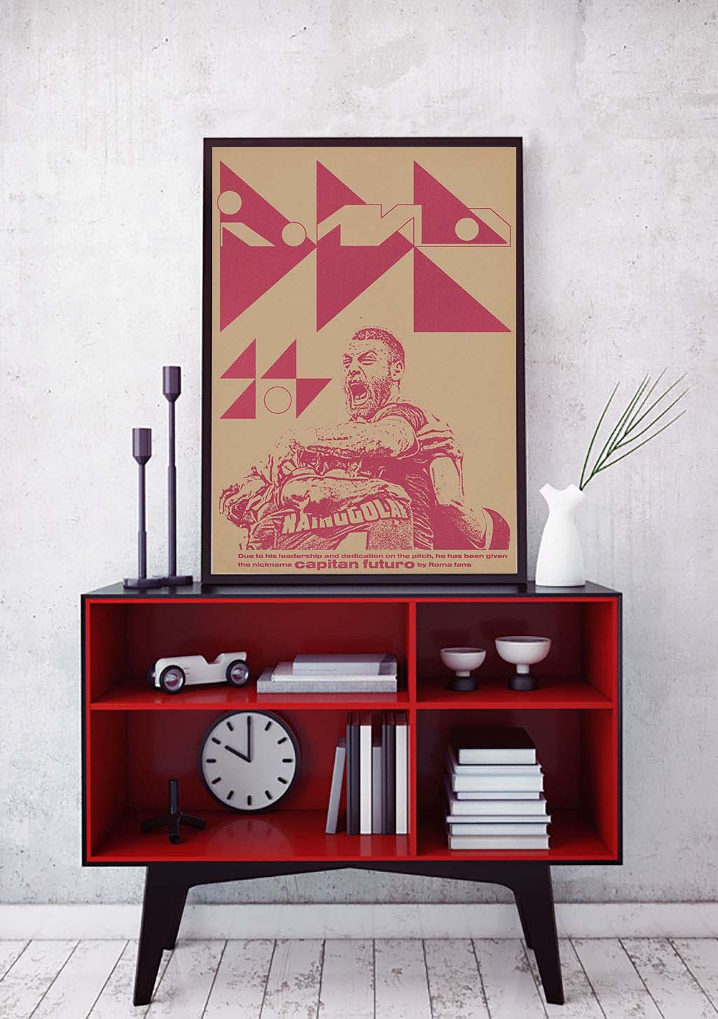 Poster de film stylisé avec homme criant, triangles rouges et jaunes