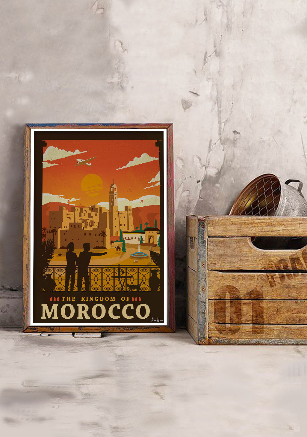 Poster du Royaume du Maroc, architecture, coucher de soleil, scène historique