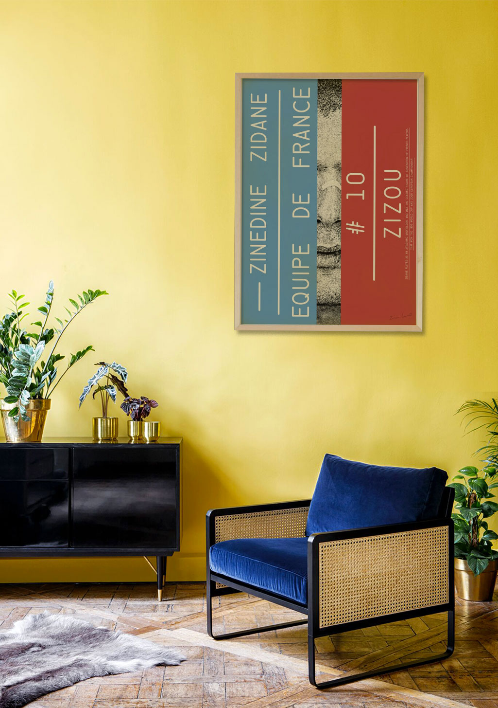 Poster rouge et bleu avec texte blanc et noir