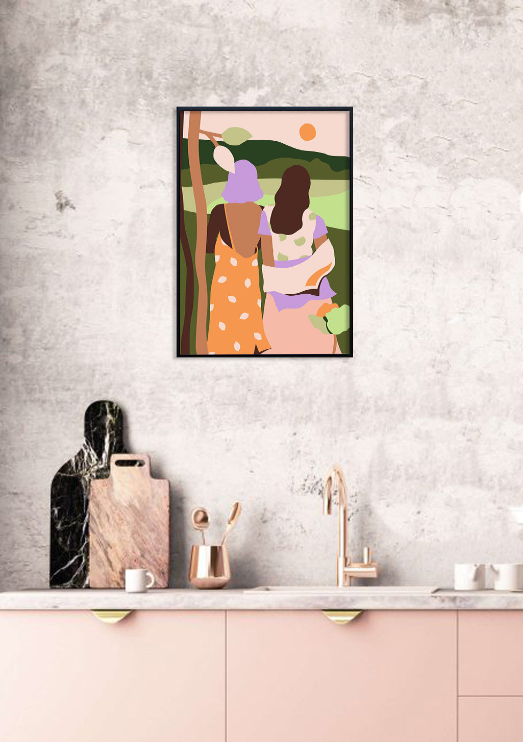 Art abstrait, deux personnes, nature, couleurs douces, scène extérieure