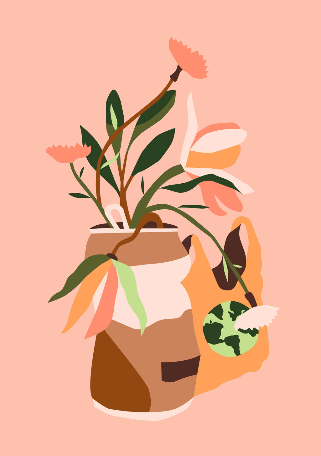 Vase de fleurs stylisées sur fond rose