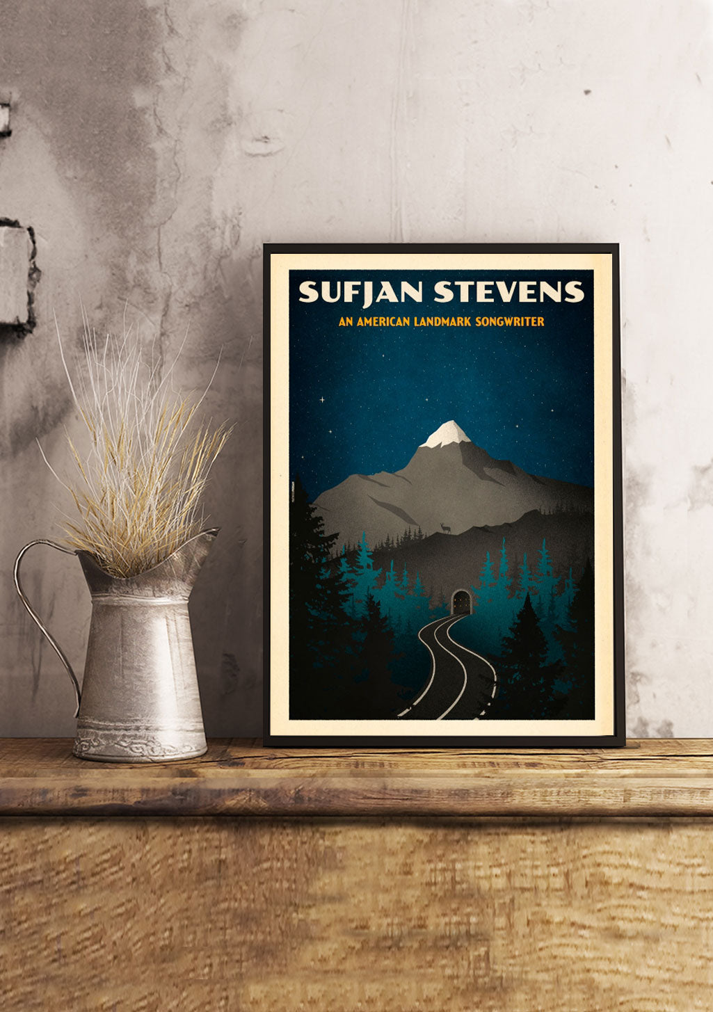 Sufjan Stevens, chanteur américain, montagne, forêt, route, nuit étoilée