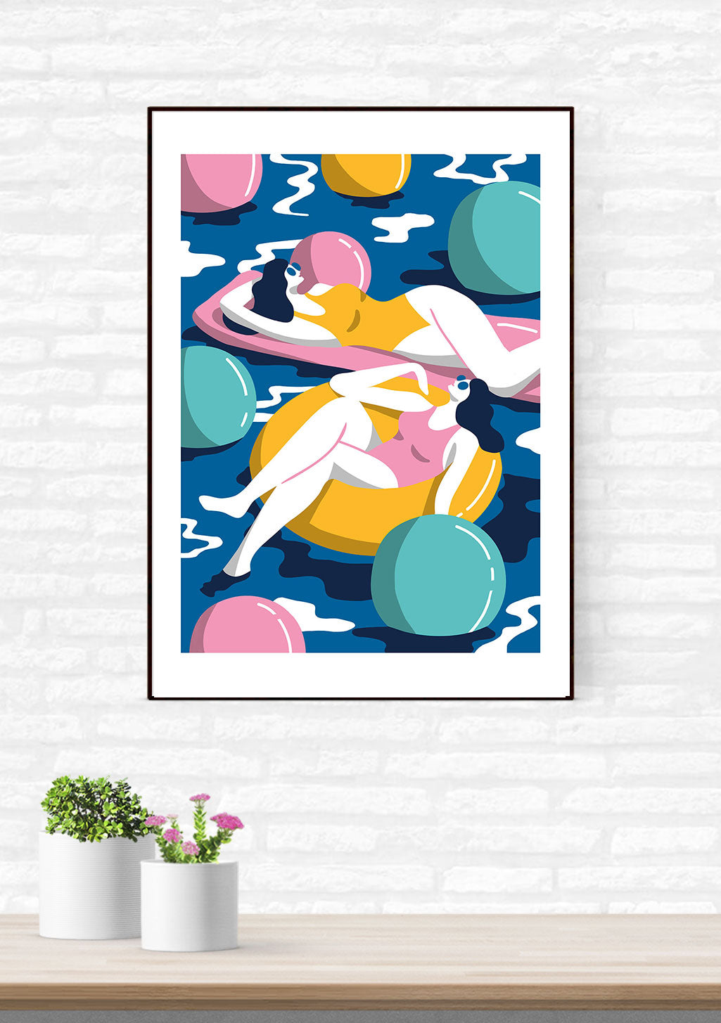 Art abstrait femme balle jaune rose bleu