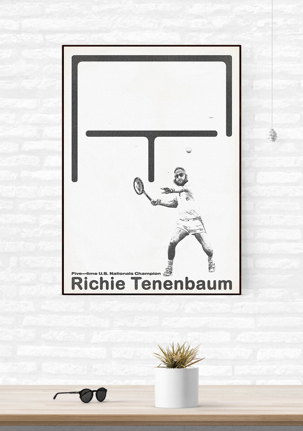 Poster en noir et blanc de Richie Tenenbaum jouant au tennis