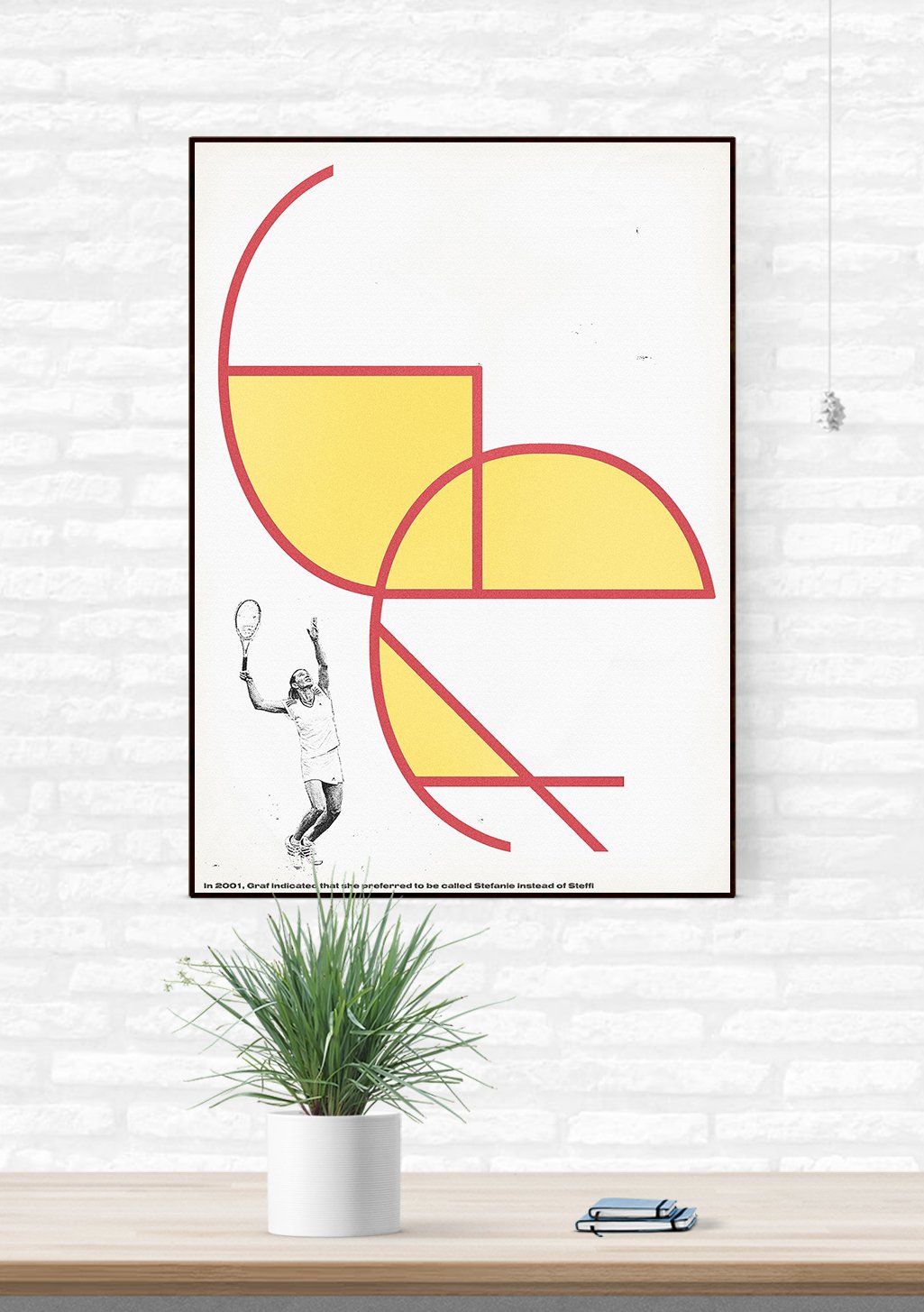 Poster de tennis abstrait avec formes géométriques jaunes et rouges