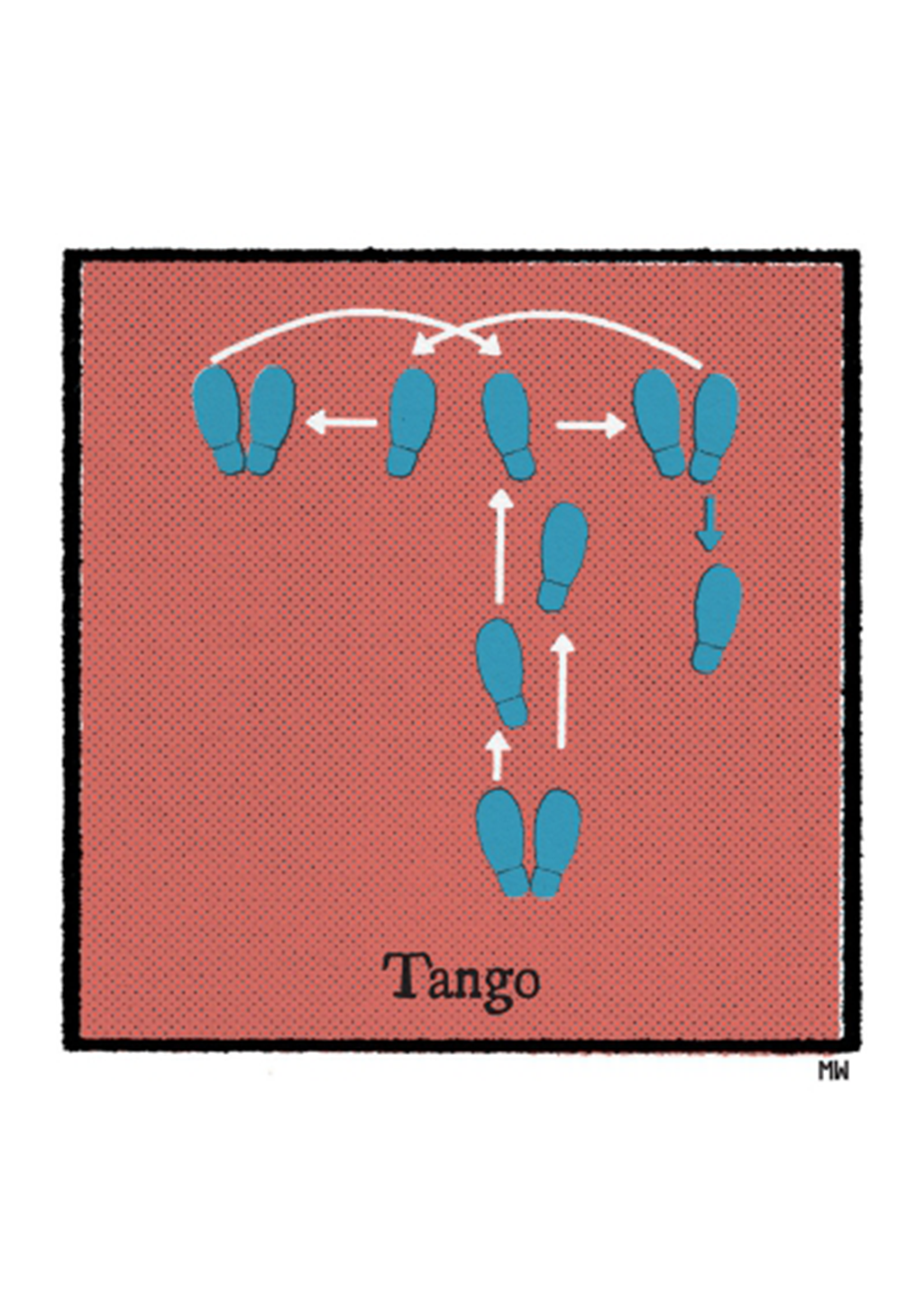 Illustration de danse Tango avec empreintes de pas sur fond rouge