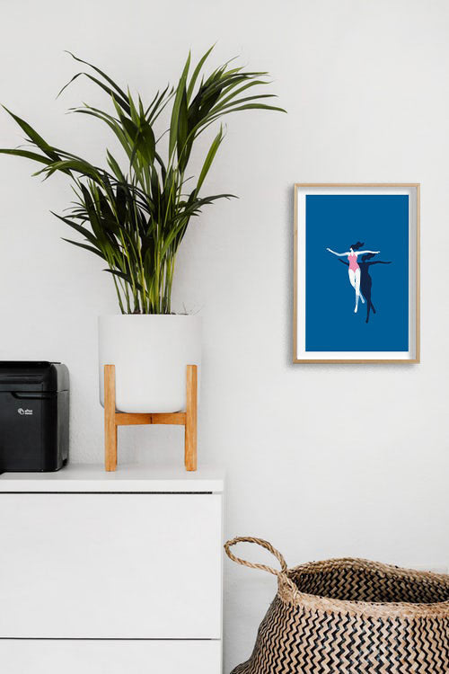 Poster bleu avec silhouette de danseur
