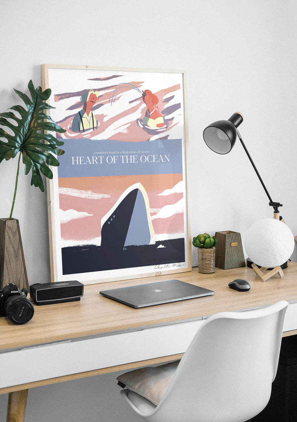 Poster de l'océan, bateau, coucher de soleil, homme, femme, titre "Cœur de l'Océan"
