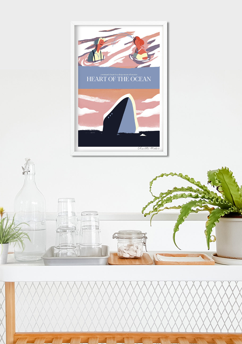 Poster de surf, vagues, femme, océan, couleurs vives, art moderne