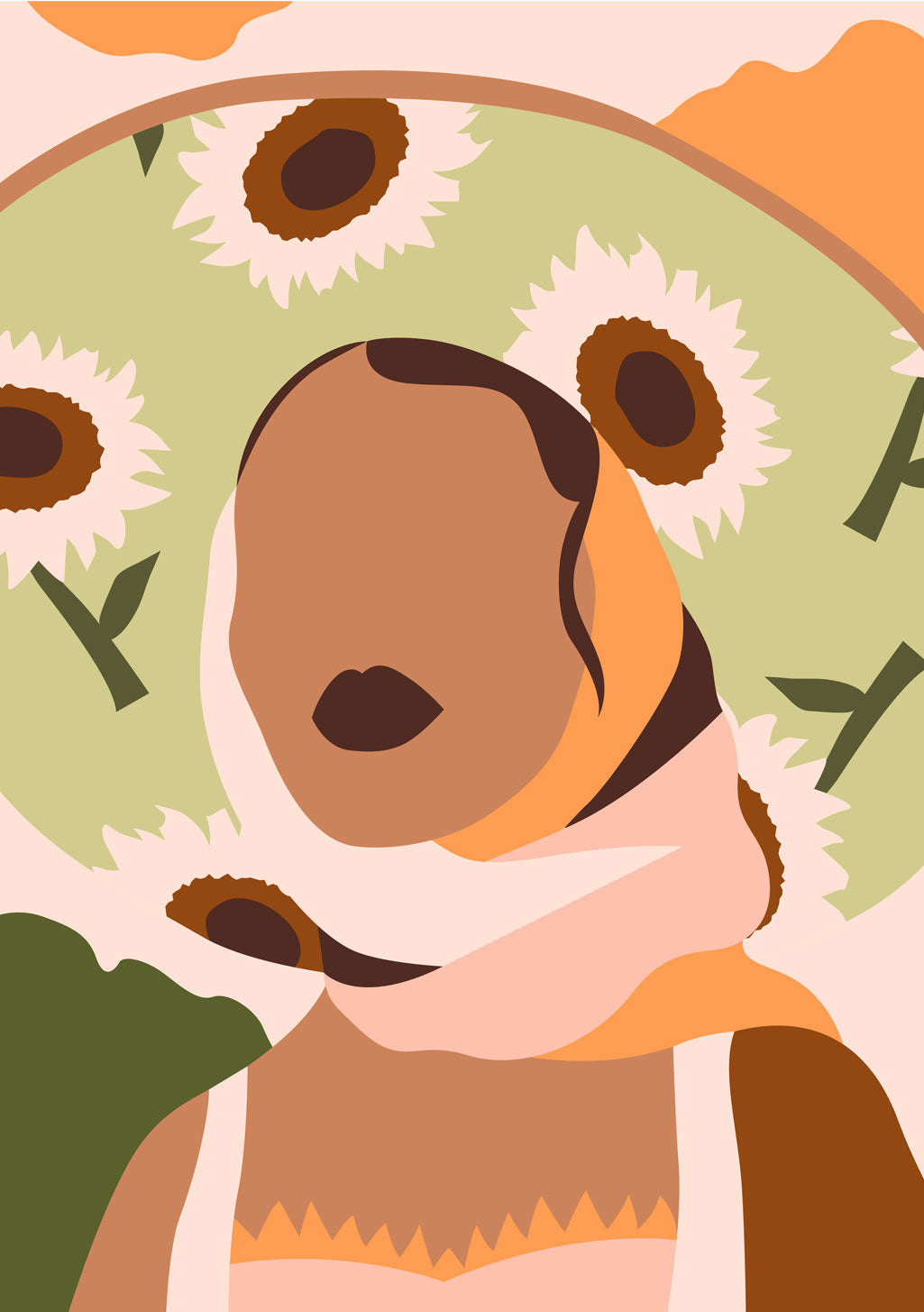Illustration stylisée d'un visage avec des fleurs de tournesol