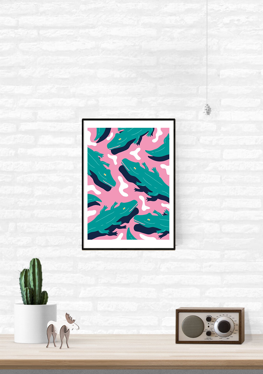 Poster abstrait avec des formes bleues et roses